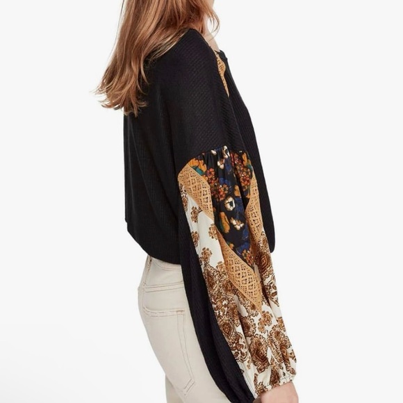 Free People Black and Tan Boho Blouse - Picture 3 of 10